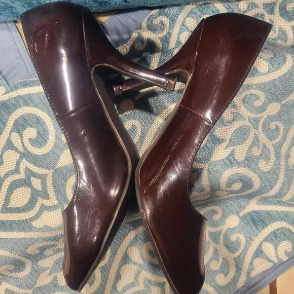 CL Laundry Brown Patent Peep Toe Stiletto Heels - Size 7 - Picture 7 of 7